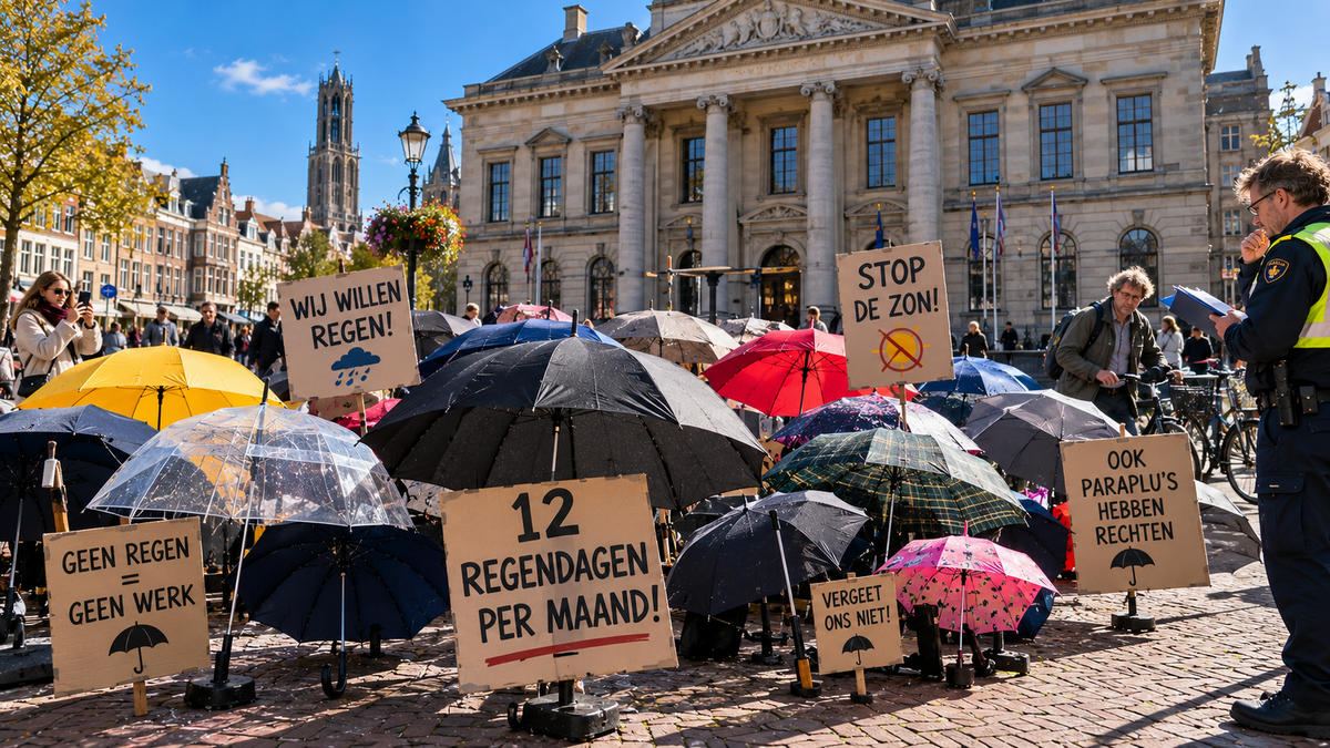 Protesterende paraplu's eisen twaalf regendagen per maand
